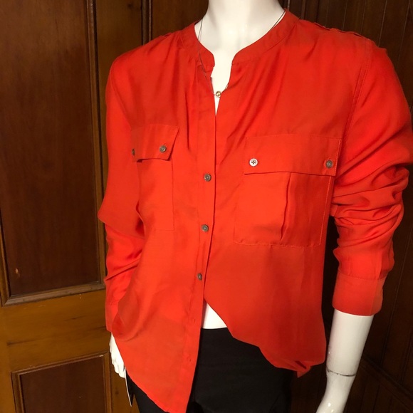 Bright Orange button up blouse - Picture 6 of 6